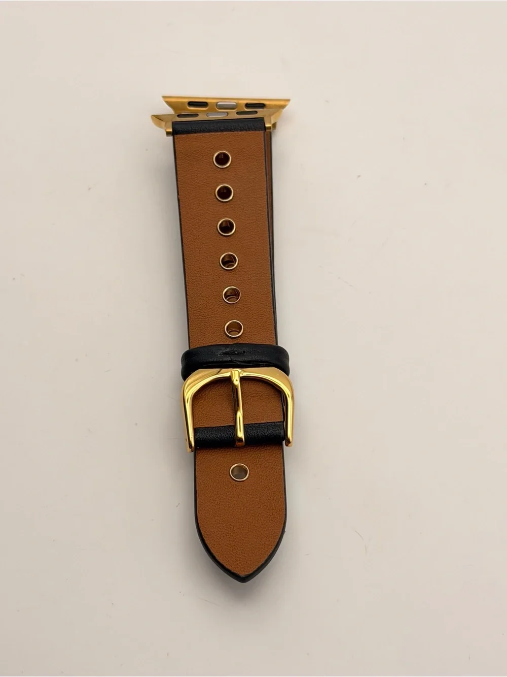 Allsatians Apple Watch Band Black/Gold Leather, New, Gold Buckle, 42/44/46mm